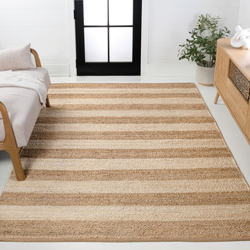 Jayden Rustic Farmhouse Woven Jute Stripe Area Rug